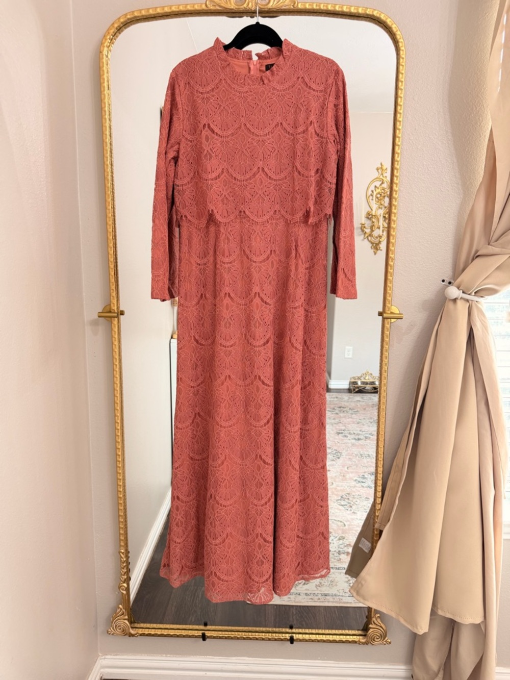Long Sleeve Lace Maxi Dress in Dusty Rose